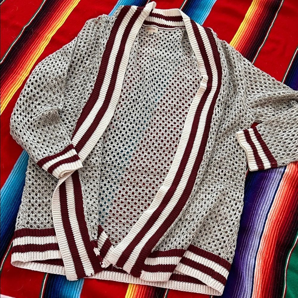 Buckle Striped Open Knit Cardigan